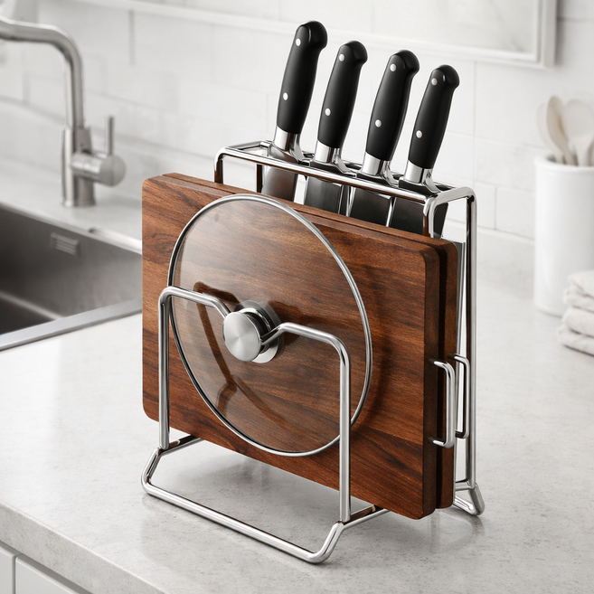 하루테 칼 도마 거치대, 1개, 실버