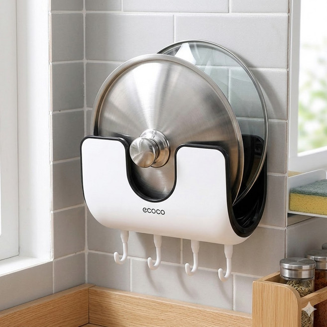 무타공 냄비뚜껑 벽걸이 거치대 조리도구 걸이, 1개, 블랙화이트