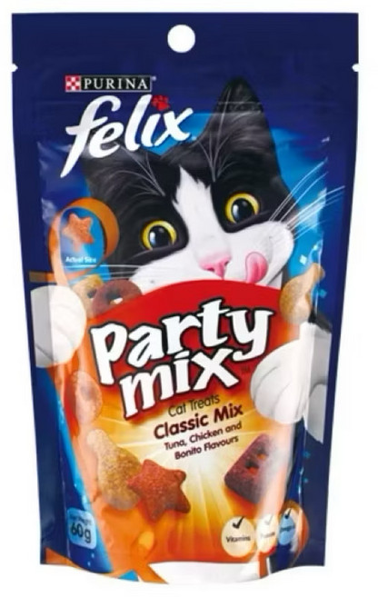 Purina 喜躍 Felix Party Mix 香酥餅 貓零食, 海陸三重奏貓脆餅60g, 12個, 60g, 海陸三重奏