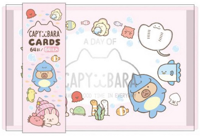 CAPY:BARA 卡皮巴拉 PP彩盒名片卡 彩色手繪水豚傳情小卡 64枚入, 1個, 海洋, 彩色
