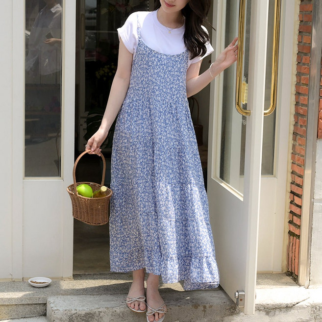 데일리앤 여름 바캉스룩 페이즐리 플라워 패턴 캉캉 뷔스티에 롱 원피스 모음