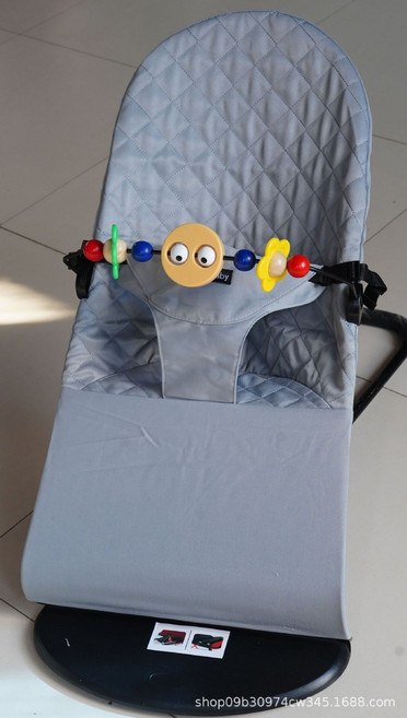 DIU 嬰兒搖搖椅哄娃哄寶寶哄睡搖籃躺椅可摺疊可調節搖搖椅安撫椅, 1件, 淺灰色菱形款+木珠玩具:如圖