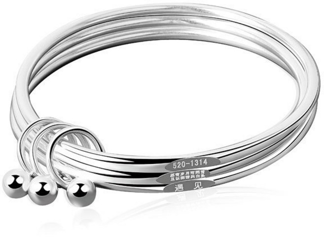 三生三世純銀手鐲套組，三環設計，附贈永生花禮盒，七夕情人節禮物, 三環鈴鐺內直徑60mm）, 1個