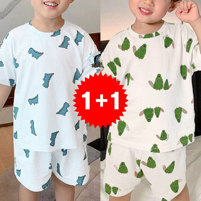 지디오 키즈 남아 여름 홈웨어 2개 세트 반팔 반바지 패턴 잠옷