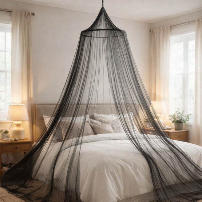 룸앤업 모기차단 캐노피 원형 모기장, 블랙