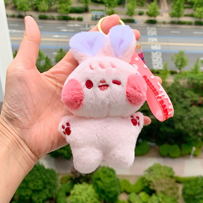 걸스코코 볼빵빵 마카롱토끼 키링 가방 에어팟 버즈 봉제인형키링 차키 열쇠고리, 핑크, 1개