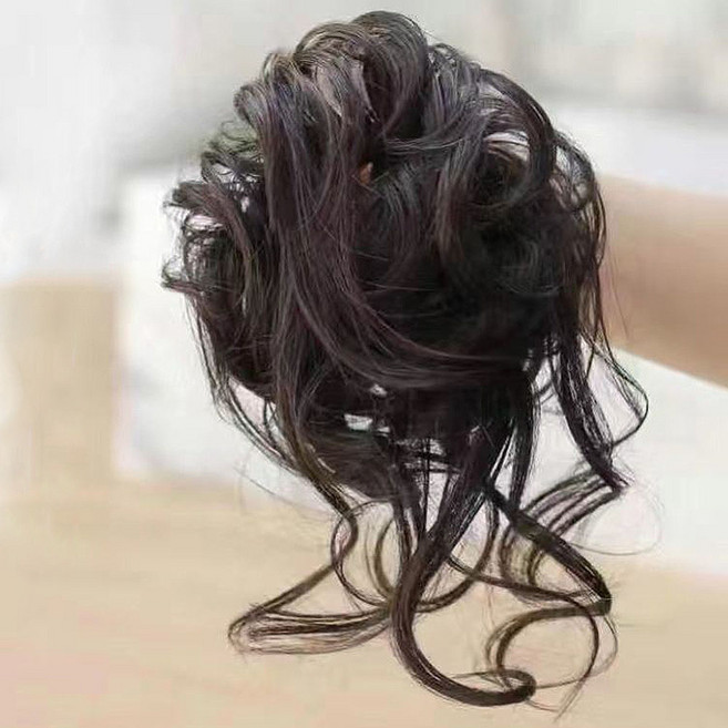 미즈코스 똥머리 볼륨 가발 집게핀 여자 볼륨 당고머리 만두머리 올림머리 부분가발, 3.풍성곱슬-블랙, 1개