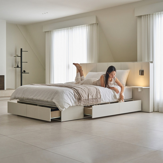 [무료설치배송+10만원 즉시할인] 휴도 온전한 선유 LED 서랍 호텔 수납 침대 프레임 SS/Q/LK, 1.화이트_HD03041