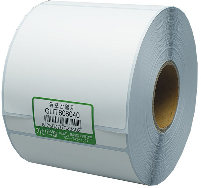 가산라벨 유포감열지 80X80mm 지관40mm 방수 롤라벨 육가공 스티커(600장) GUT-808040