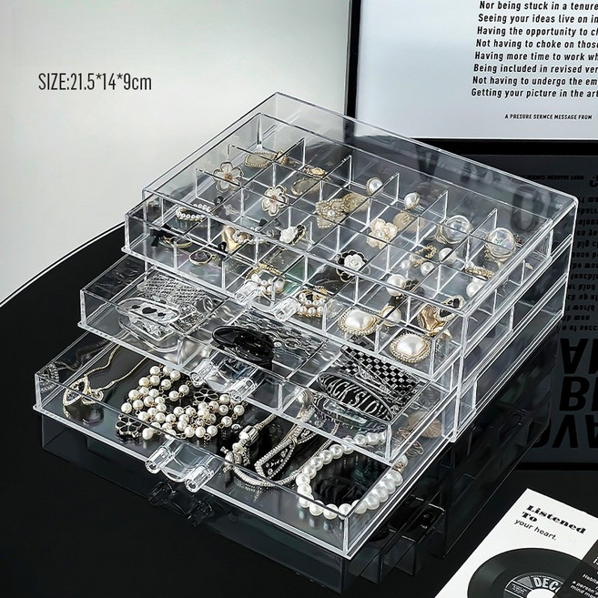 투명 아크릴 화장품 장신구 정리함 산화 방지 다층 대용량 3단, 1개, 투명색 ，31칸