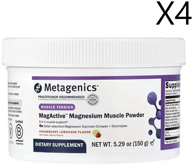 메타제닉스 MagActive 마그네슘 머슬 분말 딸기 레모네이드 (5.29oz), 150g, 4개 - 쿠팡
