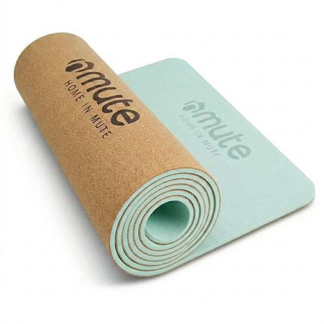뮤트 요가매트 TPE 천연 코르크 두꺼운 미끄럼방지 필라테스매트, 민트, 1개