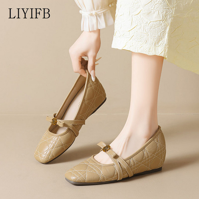LIYIFB 여성 속굽 플랫슈즈 5cm 명품 양가죽 구두 빅사이즈 단화 260-220