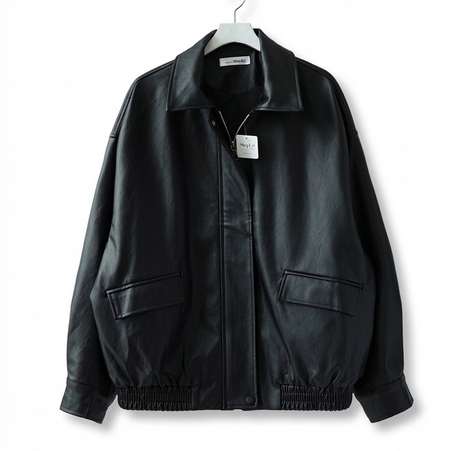 메리앤유 루즈핏 페이크 레더 플랩 포켓 집업 라이더 자켓 빅사이즈