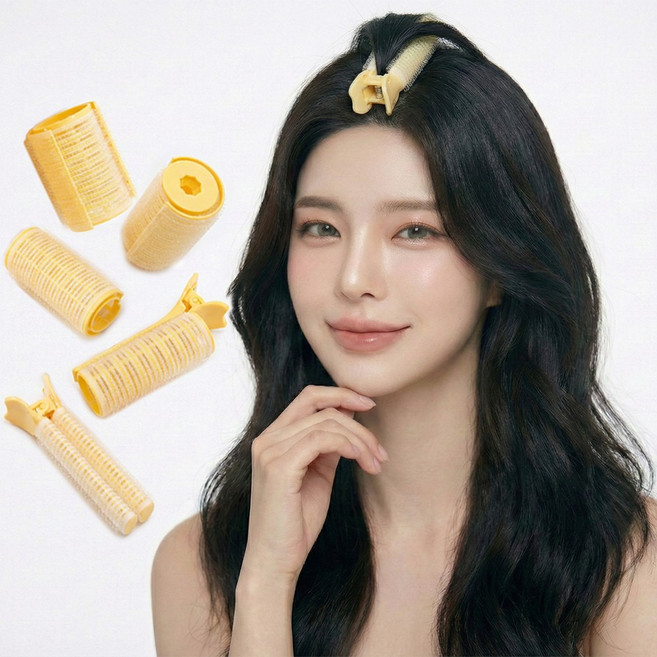 홀리크 핏앤픽 앞머리 볼륨 헤어롤 구르프 5종 세트, 1세트, 옐로우 5종