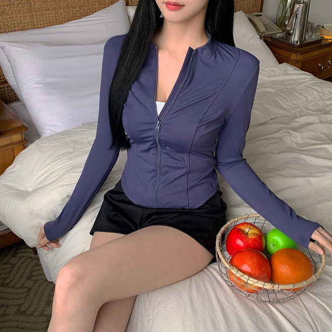 [4피스SET] 크리즈 긴팔 집업 반바지 래쉬가드 수영복, 퍼플