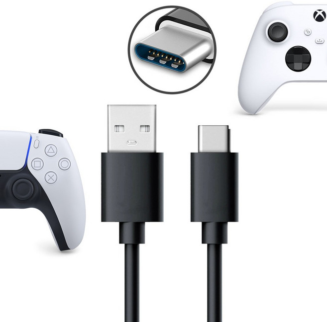PS5 듀얼센스 충전 케이블 C타입 엑박 패드 컨트롤러 호환, 1개, 화이트, 2M