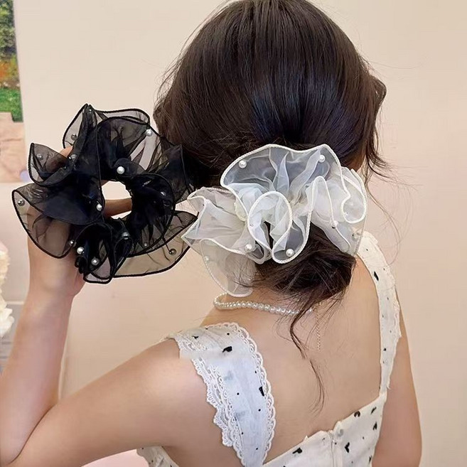 진주 오간자 곱창밴드 쉬폰 헤어슈슈 당고머리 스크런치 포니테일 머리끈