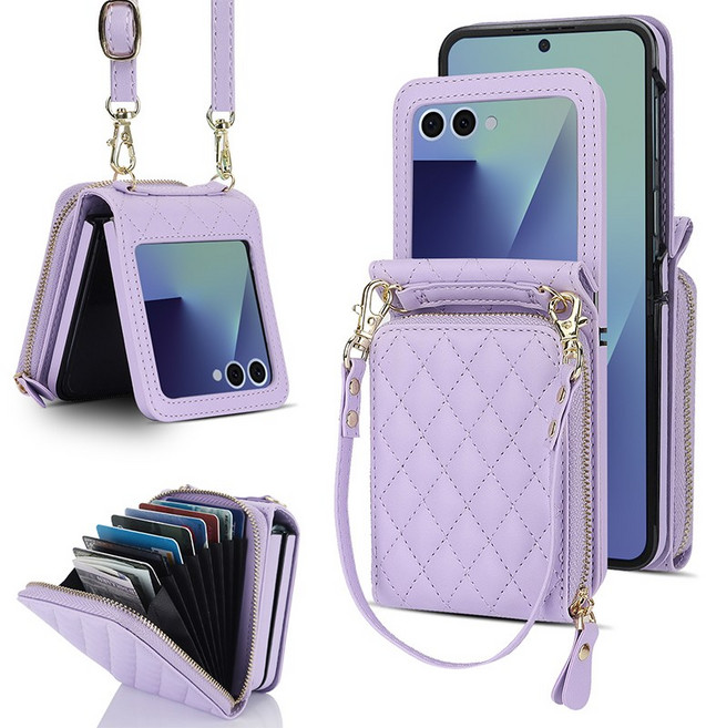 헤미션 갤럭시 Z플립7/6/5 가죽 카드수납 지갑 스트랩 힌지보호 케이스