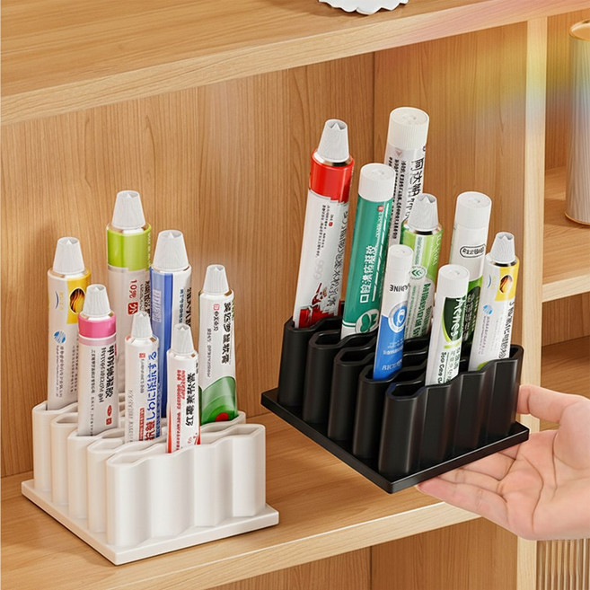 메이크마인 다용도 정리대 메이크업 브러쉬 세면도구 치약 연고 정리함 정리 홀더 꽂이, 1개, 화이트+블랙