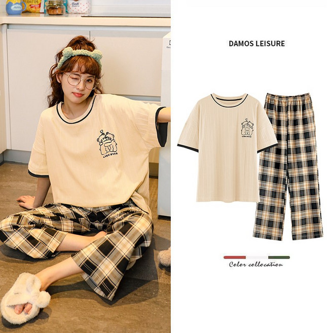 Zeresi 여성용 귀욤귀욤 투피스 잠옷 세트 반팔+긴바지