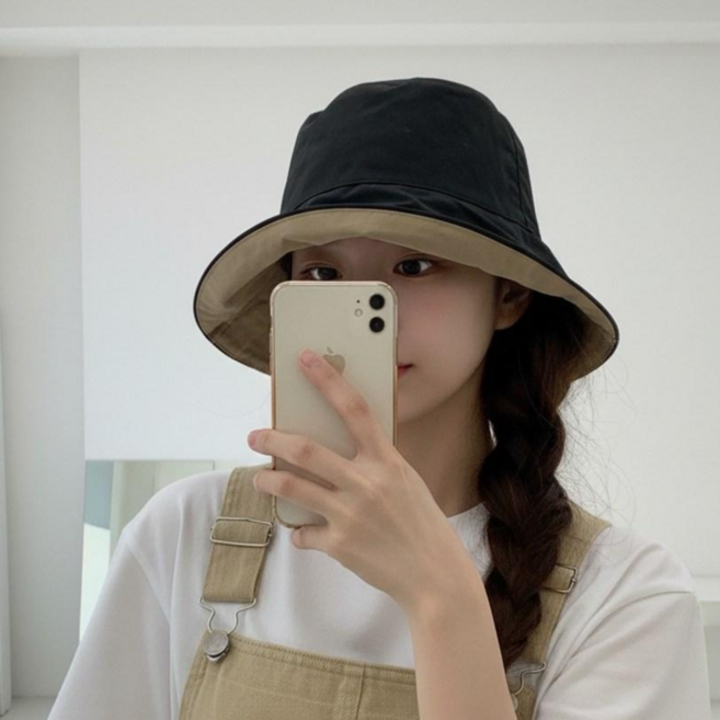 히또리 양면 바스락 여름 시원한 통기성 끈조절 챙넓은 벙거지 모자 버킷햇