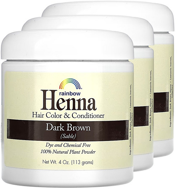 레인보우 리서치 헤나 천연 헤어 염색 컬러 앤 컨디셔너 다크 브라운 세이블 113g 3개, 다크브라운(세이블)