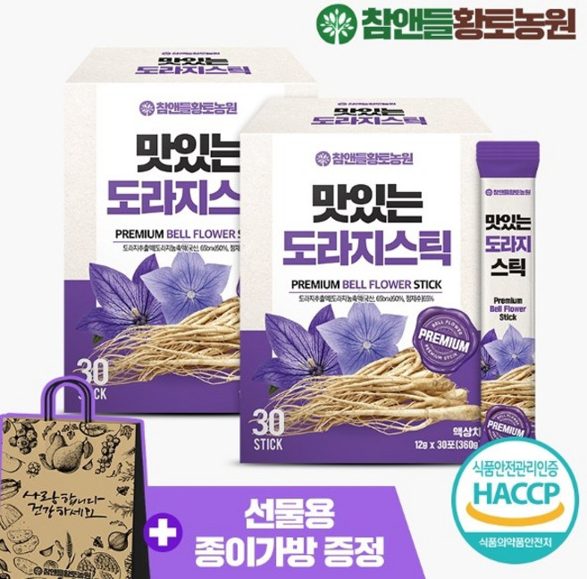 참앤들황토농원 맛있는 도라지스틱 + 쇼핑백, 360g, 2개