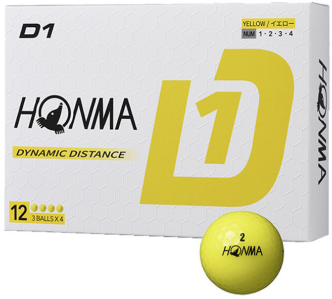 혼마 D1 고반발 골프공 2피스 12p 세트, 옐로우 × 1세트, 12개