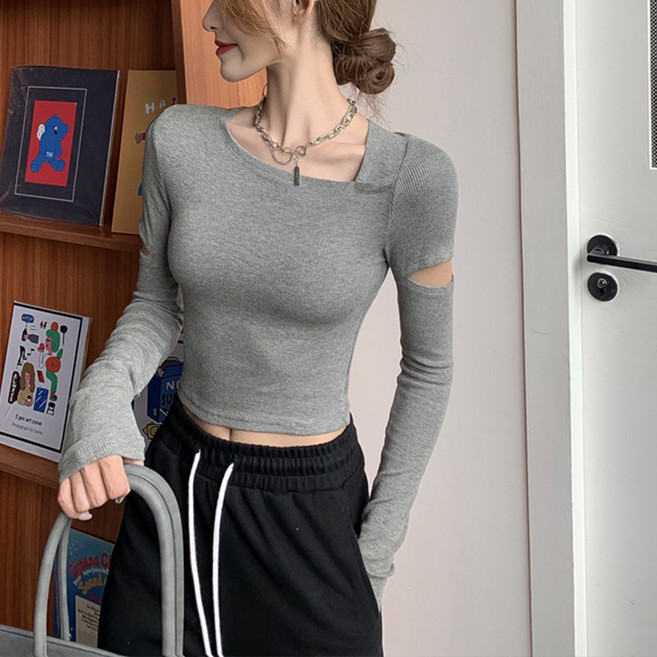 아이엠몽 여성용 쿠라니 슬림핏 스퀘어넥 숏 트임 티셔츠