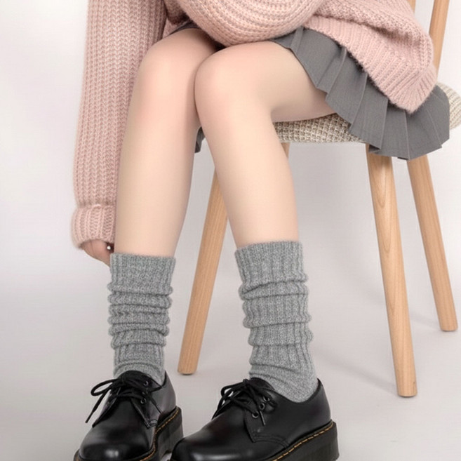 모비에라 울 캐시미어 무지 중목 니트양말 루즈삭스 골지 주름양말 3개세트