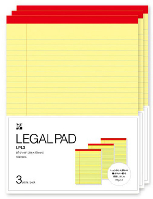 伊都雅 Time Value Legal 橫線便條紙 A4尺寸 LPLG3 3入, 3個, 50張, 黃色