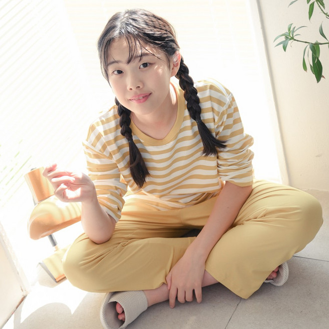 코코드림 주니어용 학생 랄랄랄 스트라이프 긴팔 잠옷 홈웨어 상하의 세트