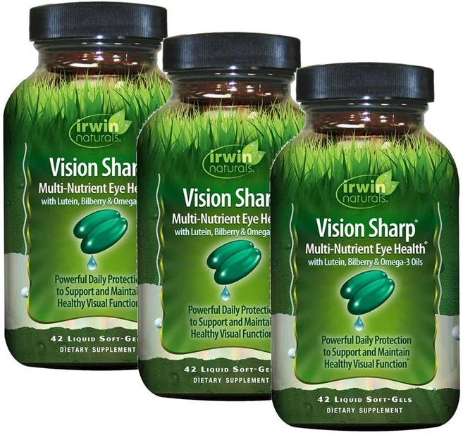 어윈내추럴스 비젼 샤프 아이 헬스 루테인 빌베리 오메가3 소프트젤 Irwin Naturals Vision Sharp, 3개, 42정 - 쿠팡