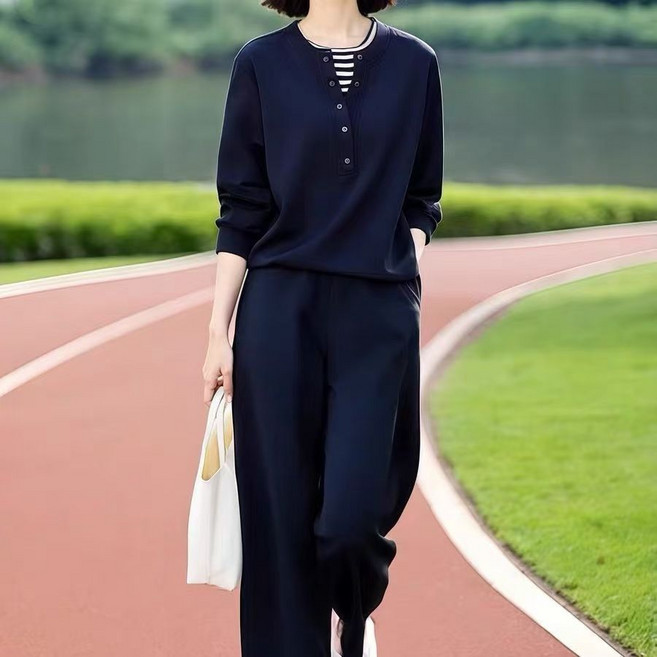 빅사이즈 여성 트레이닝 세트 캐주얼 맨투맨 바지 레이어드룩 상하 투피스