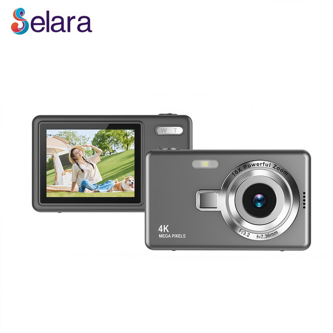 Selara 빈티지 디지털카메라 카메라 CCD 고화질 여행용컴팩트카메라, GD-그레이