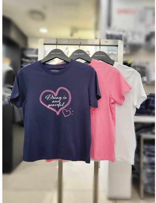 뱅뱅 여름 특특가 여성 하트 프린트 라운드 반팔 티셔츠 NTK533