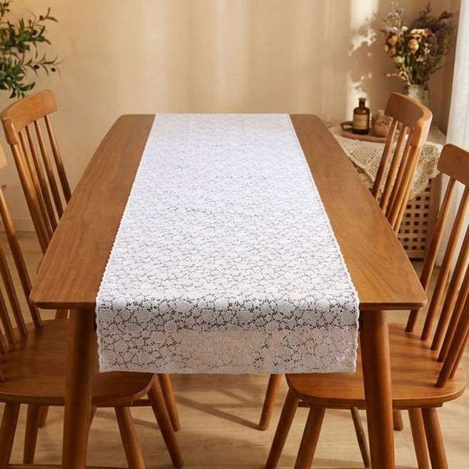 스마일엔 거실장덮개 협탁보 식탁러너 서랍장커버 장식장덮개 화장대덮개, 장미-화이트, 장미(화이트), 1개, 50*180cm