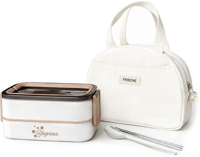 예그리나 2단 스텐 도시락통 전자레인지 직장인 도시락가방 세트, 1세트, 베이지