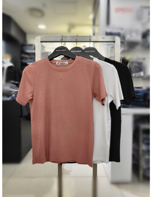 뱅뱅 여름 반값 여성 무지 골지 스판 라운드 반팔 티셔츠 NTK511