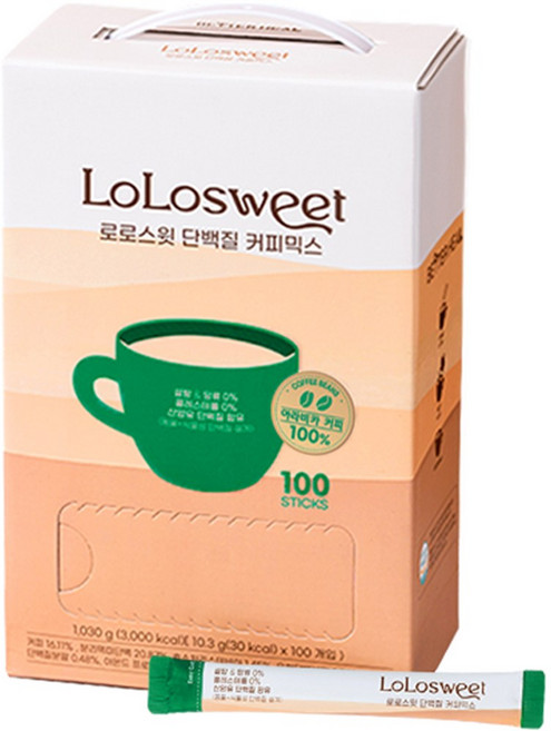 로로스윗 스테비아 단백질 프로틴 커피믹스 무설탕 당제로 제로슈가 커피, 10.3g, 100개입, 1개