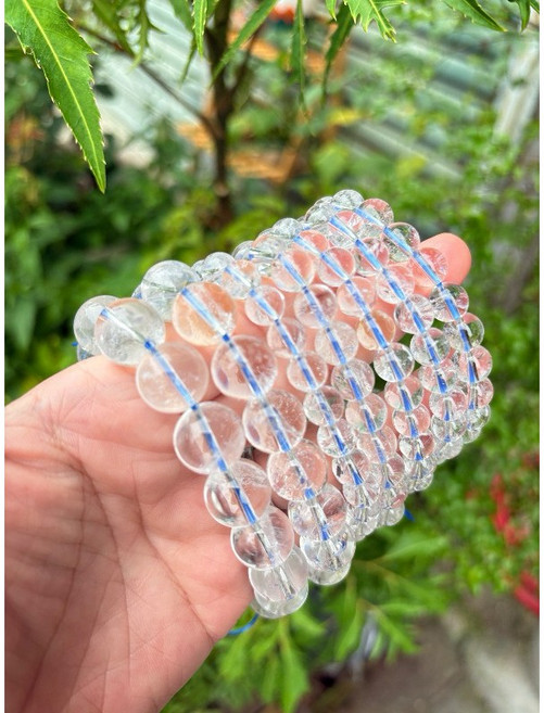 晶緣玉石水晶手作坊 天然白阿賽斯特萊 七彩圓珠水晶手串