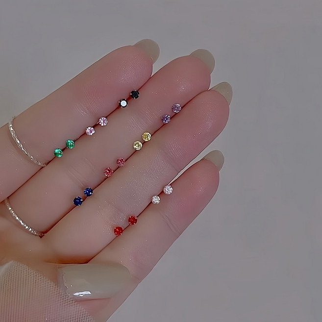 SUMMER 銀飾 S999足銀迷你彩鑽養耳棒純銀耳環 防過敏圓珠小鑽耳飾