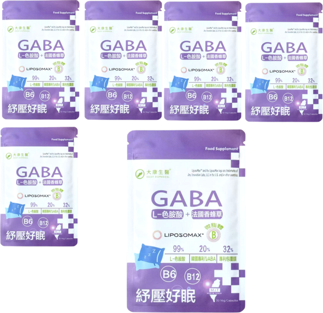 大康生醫 舒眠 高單位GABA 色氨酸B6 B12 幫助入睡 放鬆心情 調整體質 促進新陳代謝, 6個, 30顆