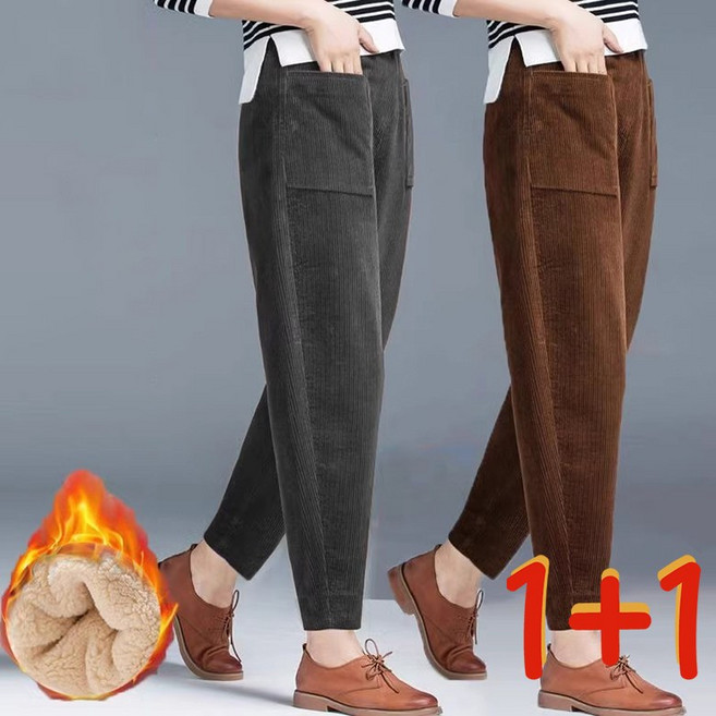 50대60대 중년여성복 바지 2p 양털 후리스 도톰 겨울 기모 배기 팬츠 환절기 따뜻한 코듀로이바지 2p 빅사이즈 엄마복