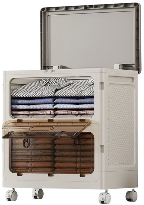 可折疊帶輪收納箱 玩具衣物整理箱 附蓋防塵收納櫃, 白色-掀蓋款, 1個