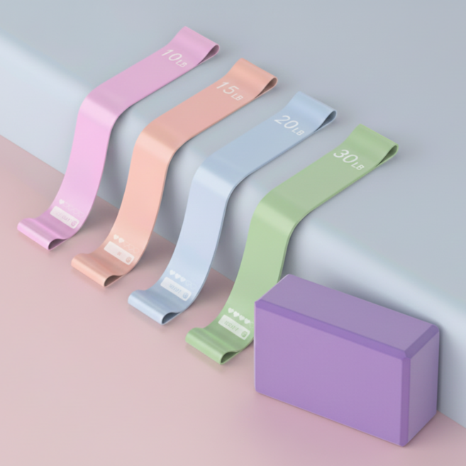 문곰문곰 올인원 요가 밴드 요가 블럭 세트 세라밴드 스트레칭 밴드, 요가블럭+요가밴드4종, 1개