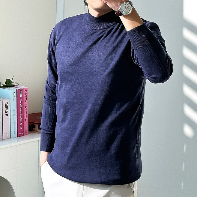 핏콕 남성용 캐시라이크 스판 반목폴라 니트 스웨터 반폴라 빅사이즈