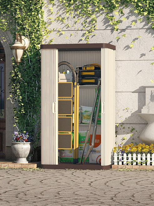 자외선 차단 기능이 있는 창고 보관 캐비닛 정원 발코니 야외 소형 창고 보관함 실외용 조립식 수납함 방수 공구함 창고 정원창고 베란다창고 실외수납 대형수납 내구성 잠금장치, 길이65cm높이40cm