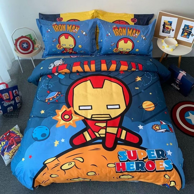 스파이더맨 이불 커버 세트 순면 어벤져스 토르 아이언맨, 밴딩장착형, D